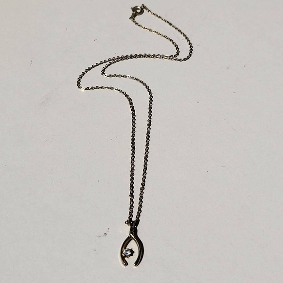 Jewelry - Vintage Gold Tone Metal Wishbone Pendant Clear Stone Accent Necklace